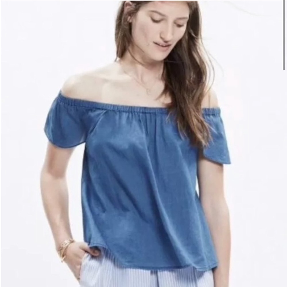 EUC J. Crew off the shoulder chambray top